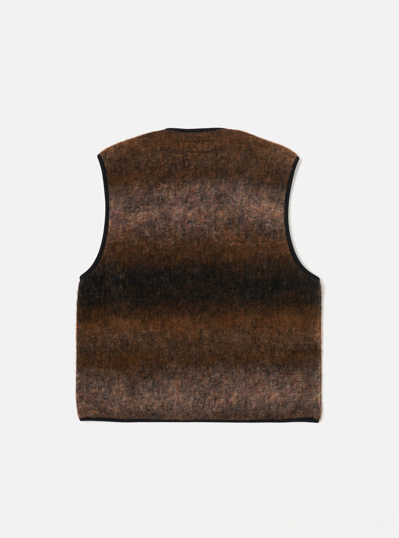 Universal Works Zip Gilet in Brown Ombre Fleece