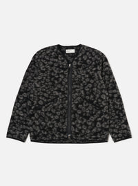 Universal Works Zip Liner Jacket in Black/Charcoal Leopard Fleece