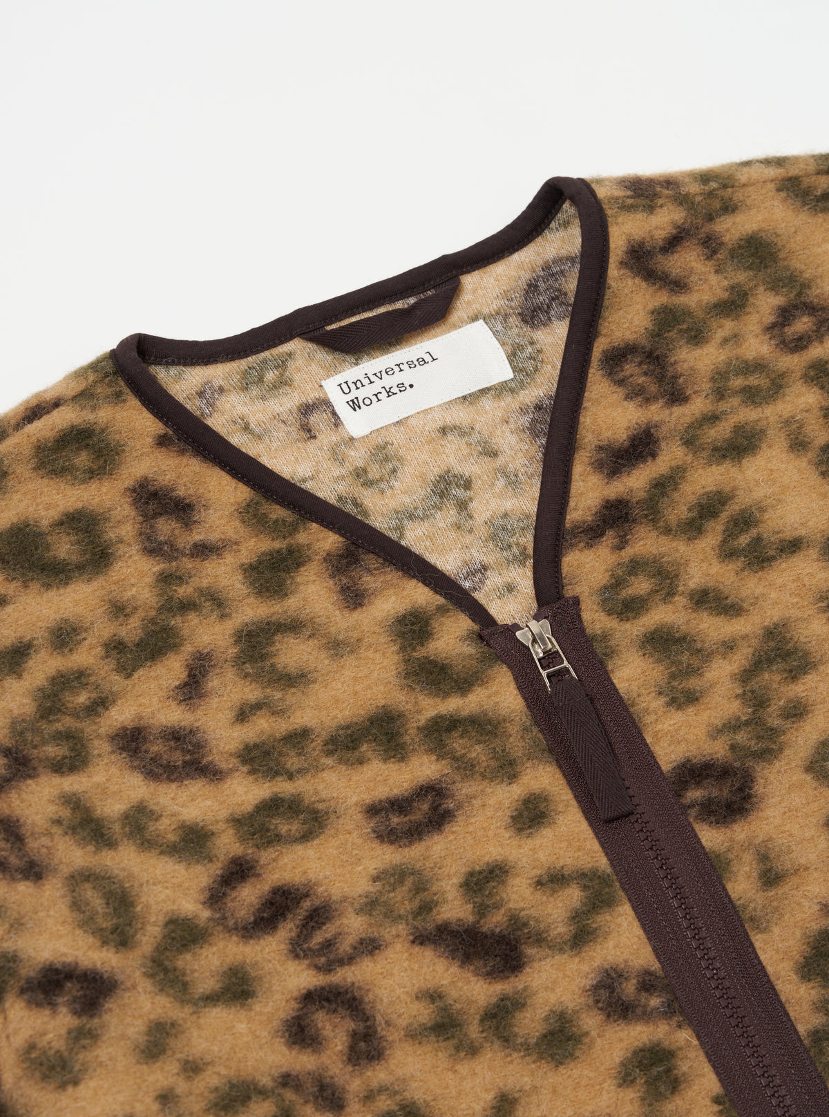 Universal Works Zip Liner Jacket in Camo Leopard Fleece