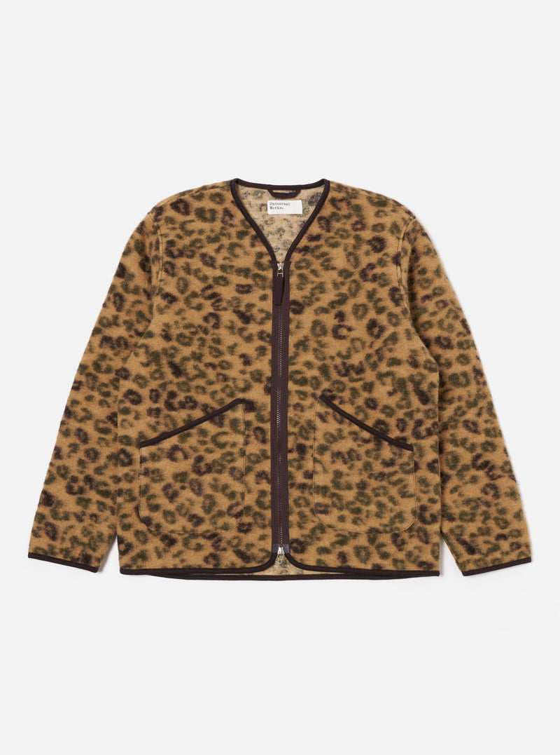 Universal Works Zip Liner Jacket in Camo Leopard Fleece