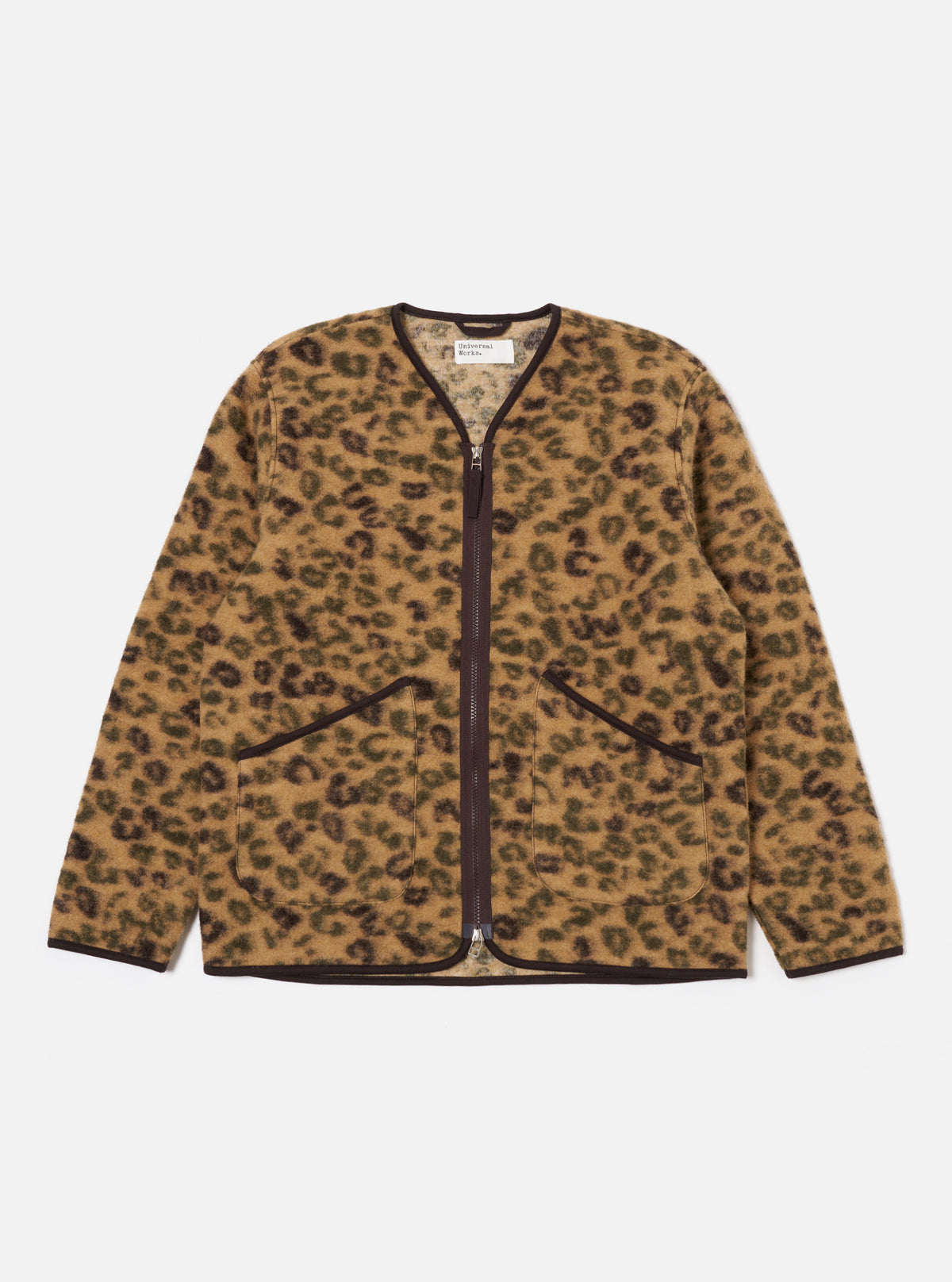 Universal Works Zip Liner Jacket in Camo Leopard Fleece