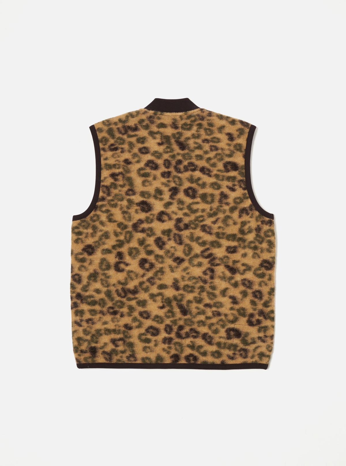 Universal Works Zip Waistcoat in Camo Leopard Fleece