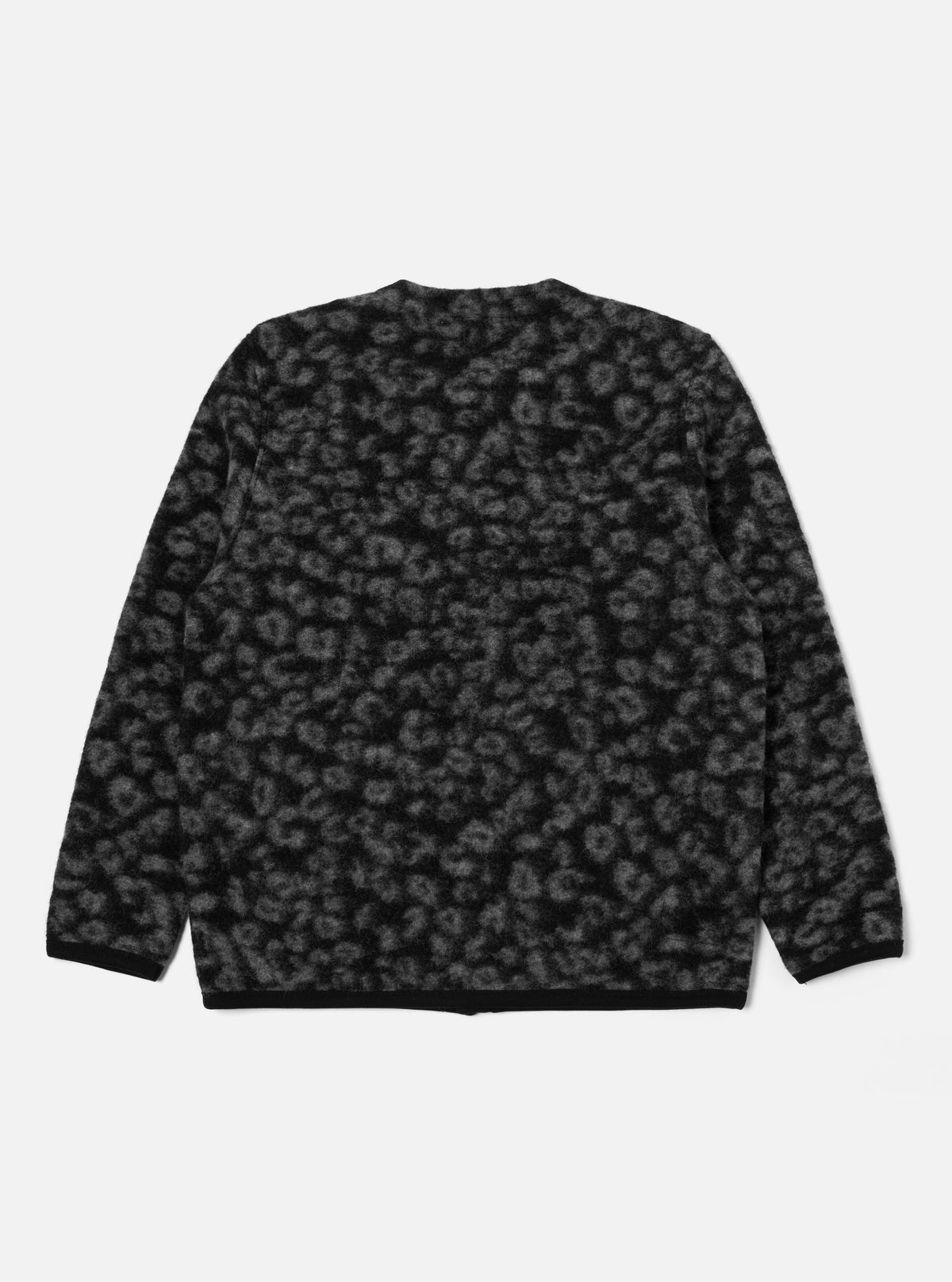 Universal Works Cardigan in Black/Charcoal Leopard Fleece