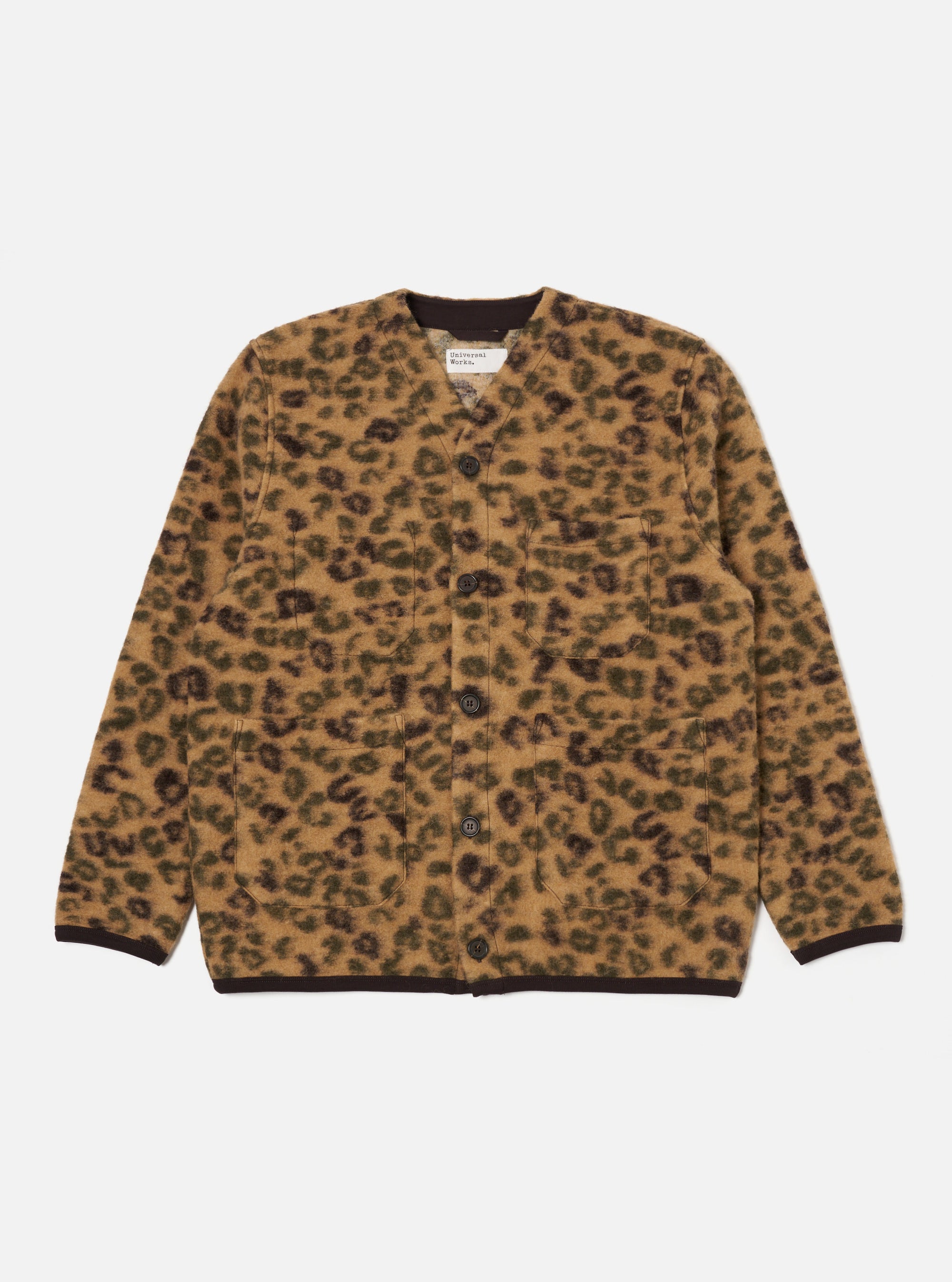 Universal Works Cardigan in Camo Leopard Fleece