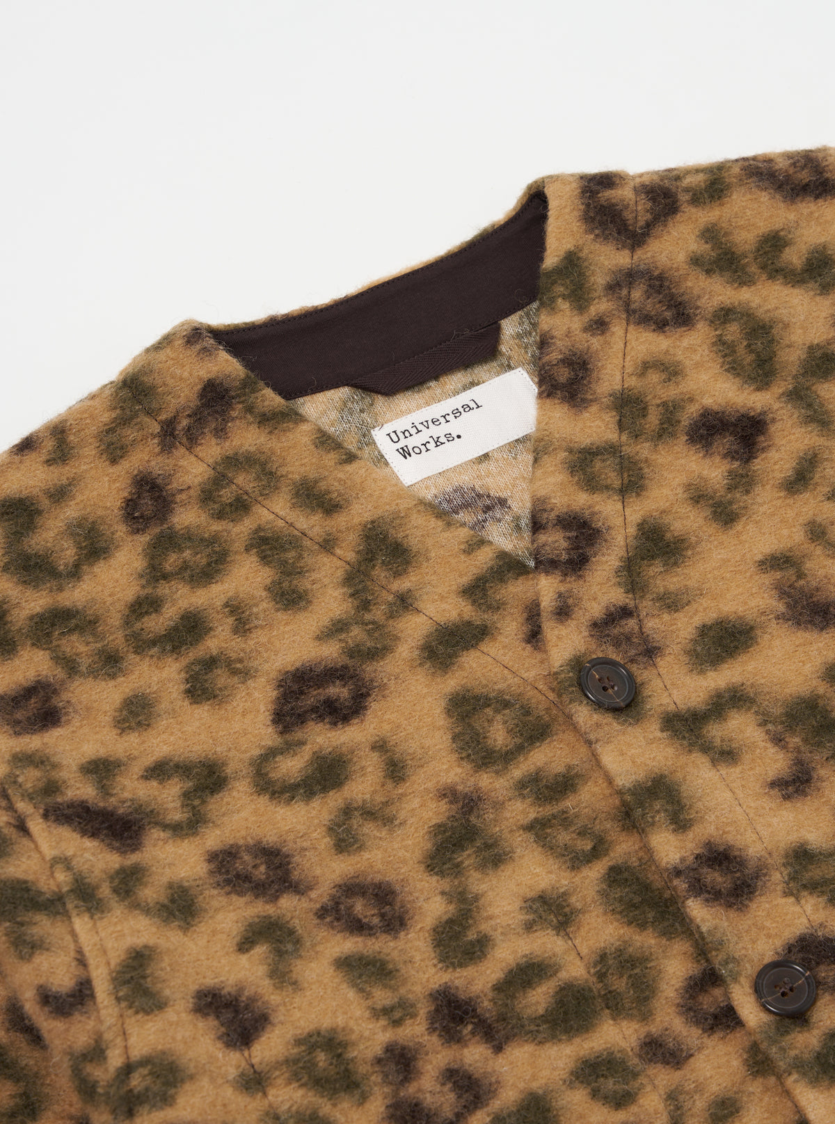 Universal Works Cardigan in Camo Leopard Fleece