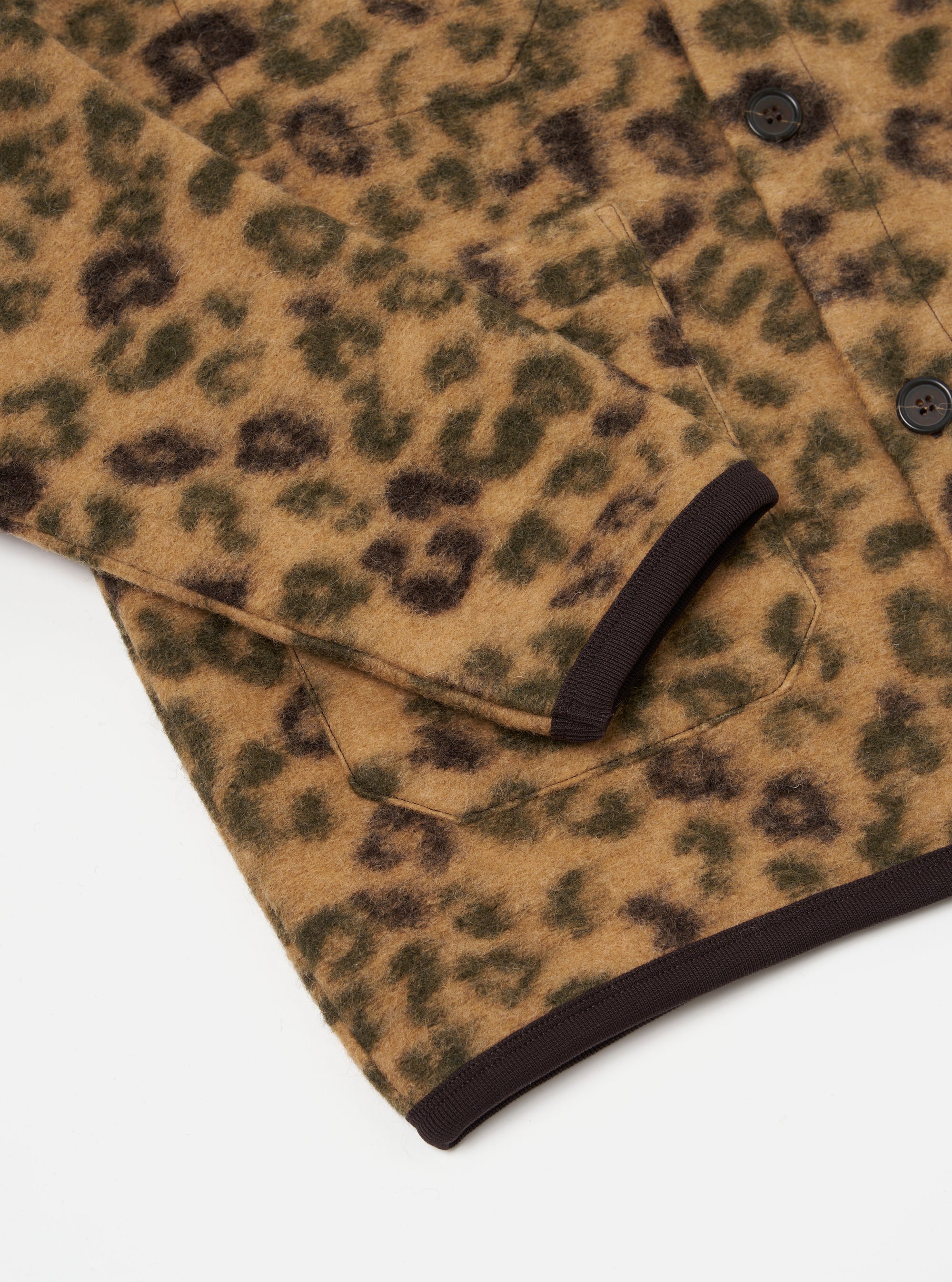 Universal Works Cardigan in Camo Leopard Fleece