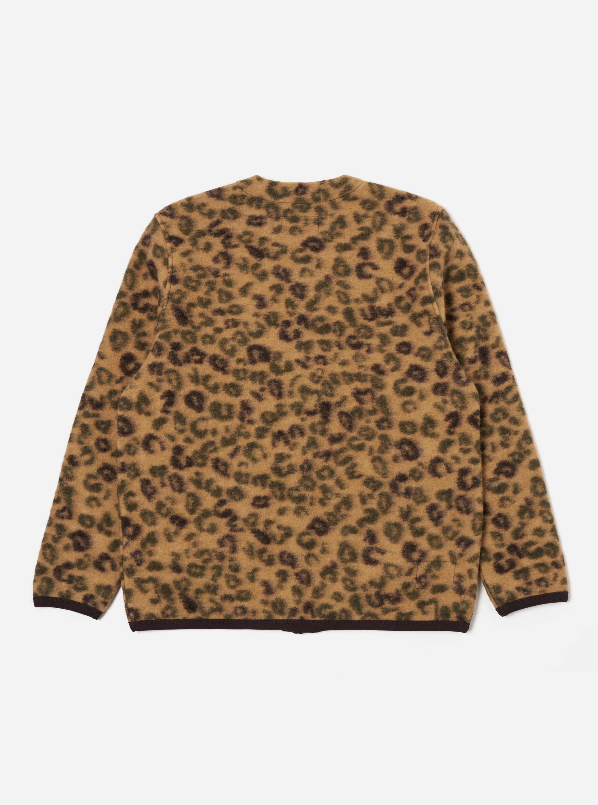 Universal Works Cardigan in Camo Leopard Fleece