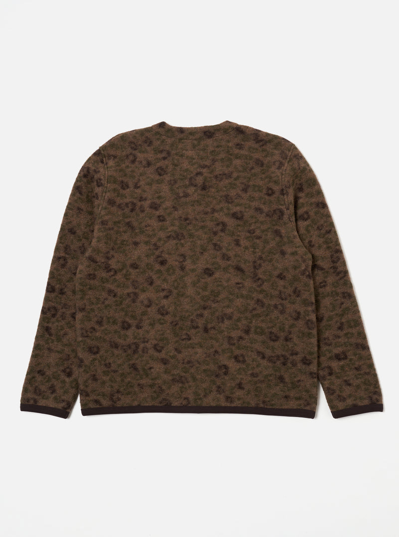 Universal Works Cardigan in Brown Camo Leopard ll Fleece