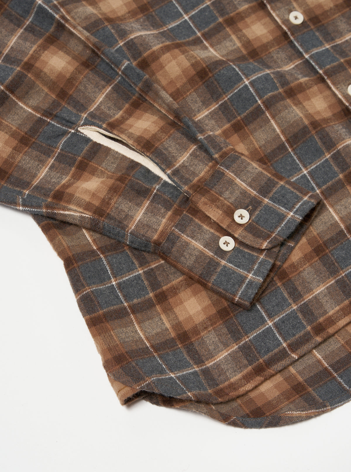 Universal Works Lazy Day Shirt in Brown/Grey Brushed Twill Check