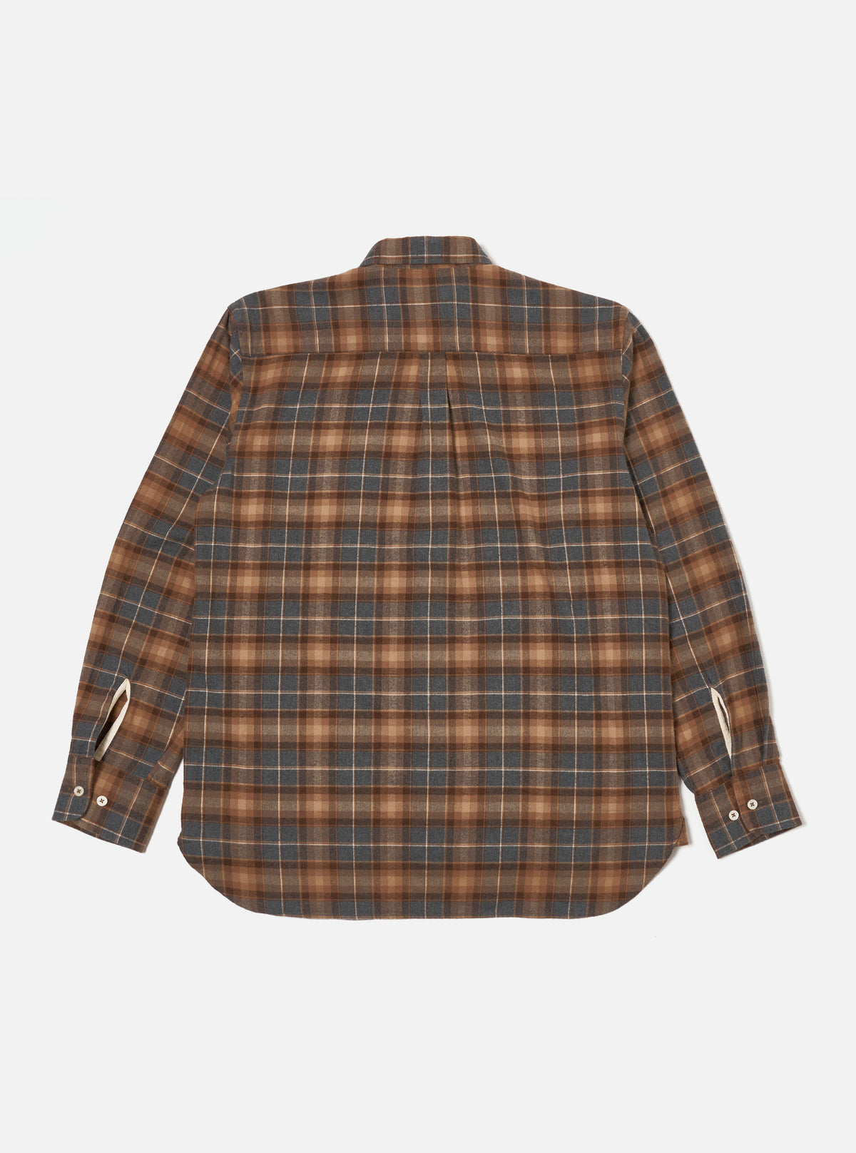 Universal Works Lazy Day Shirt in Brown/Grey Brushed Twill Check