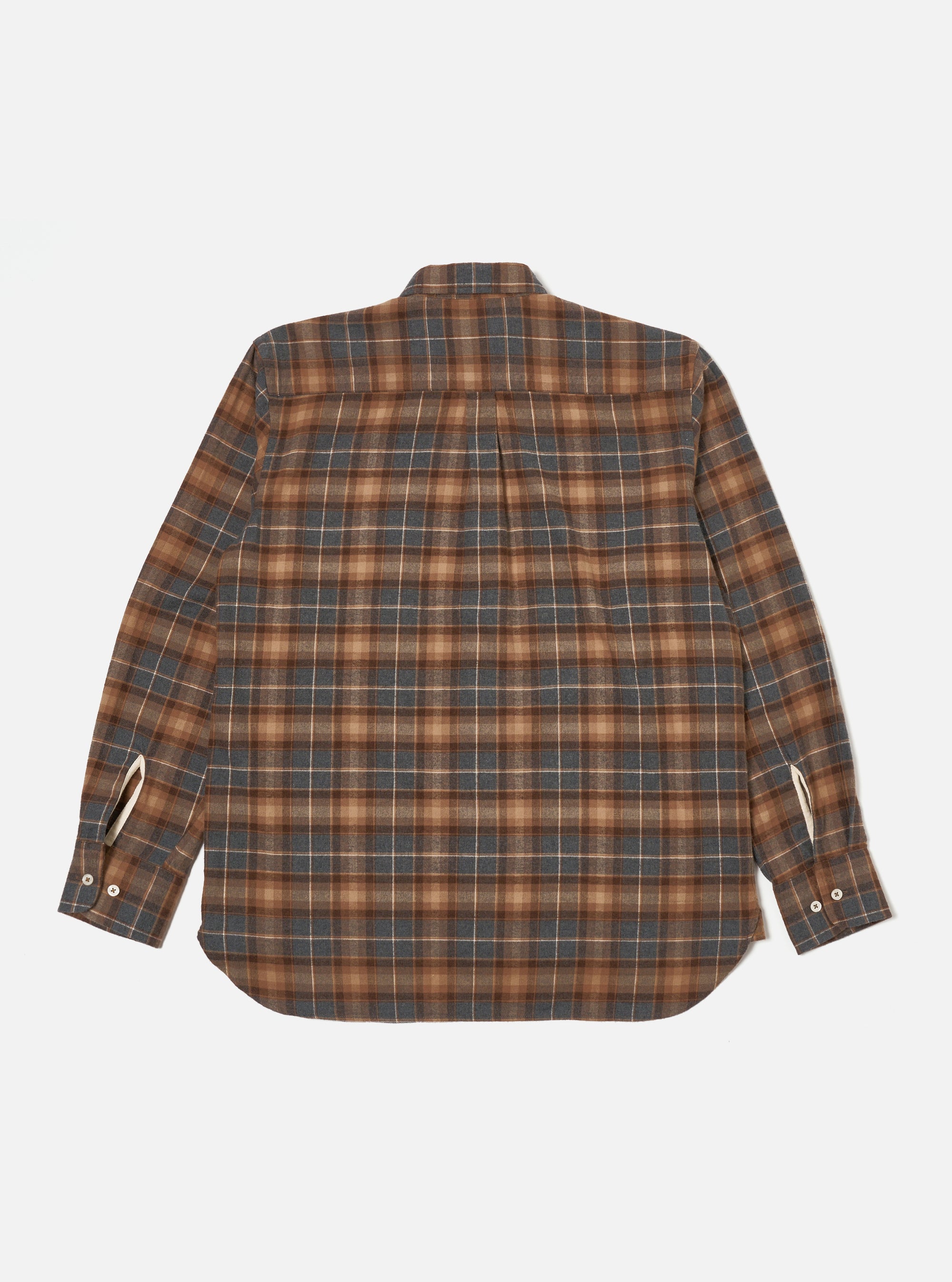 Universal Works Lazy Day Shirt in Brown/Grey Brushed Twill Check