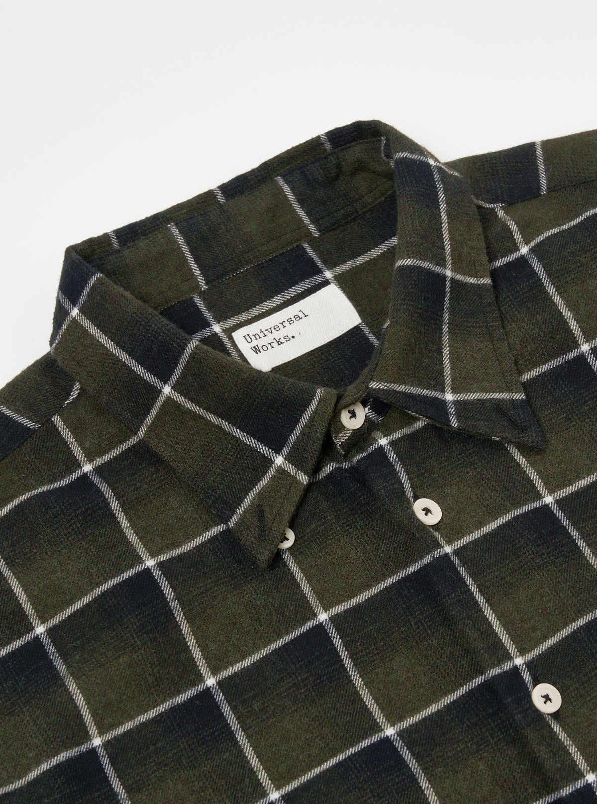 Universal Works Lazy Day Shirt in Olive Brushed Twill Check