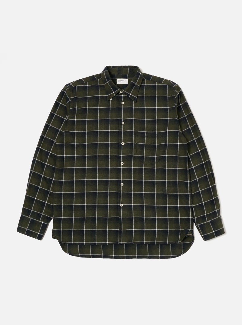 Universal Works Lazy Day Shirt in Olive Brushed Twill Check