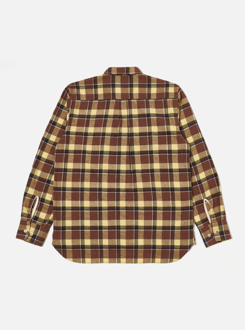 Universal Works Lazy Day Shirt in Yellow/Brown Brushed Twill Check