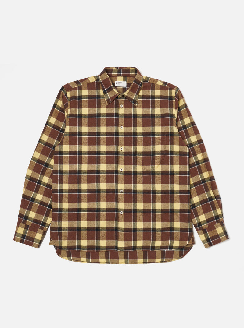 Universal Works Lazy Day Shirt in Yellow/Brown Brushed Twill Check