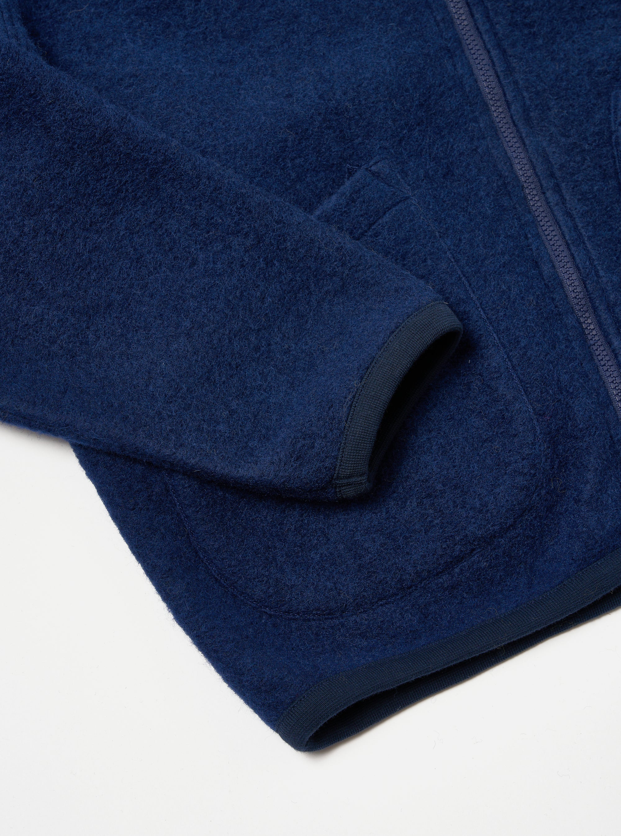 Universal Works Travel Hoodie in Indigo Wool Fleece