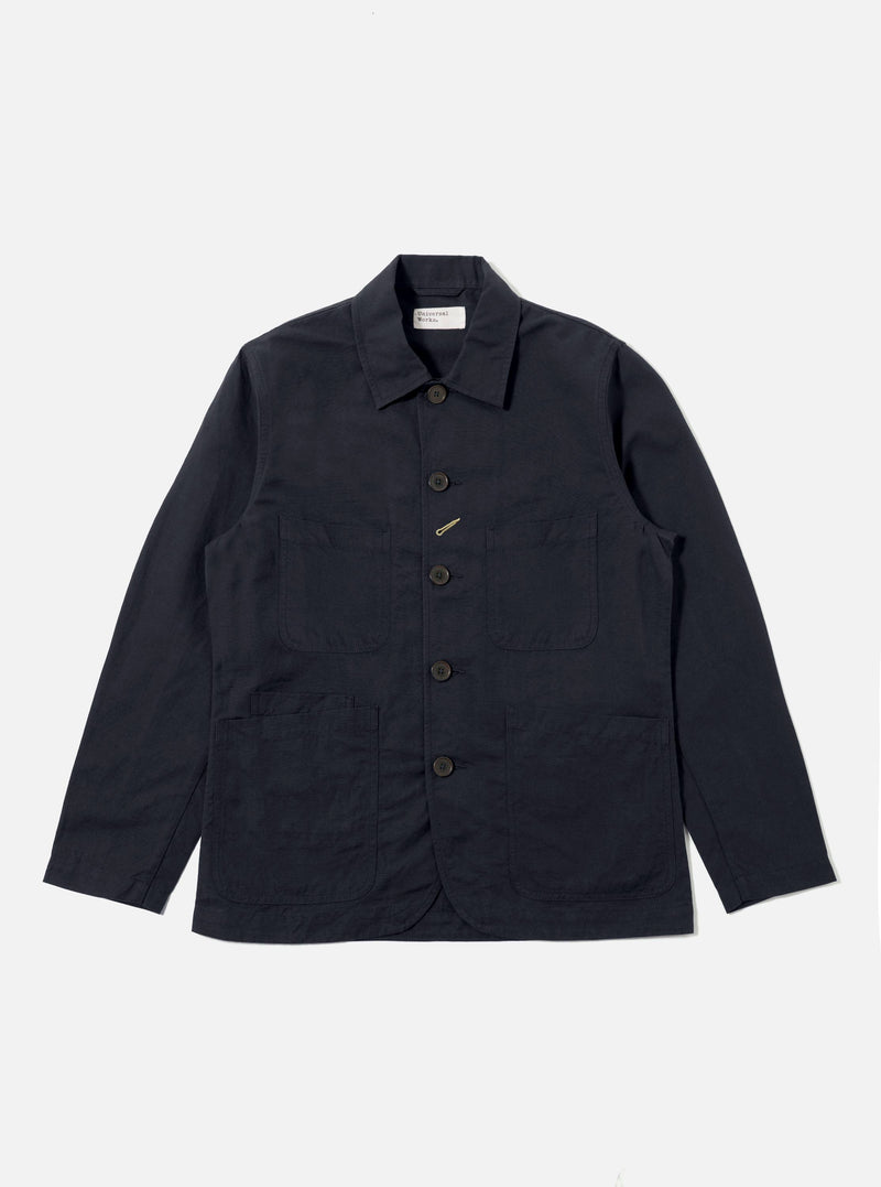 Universal Works Bakers Jacket in Navy Linen Slub Weave