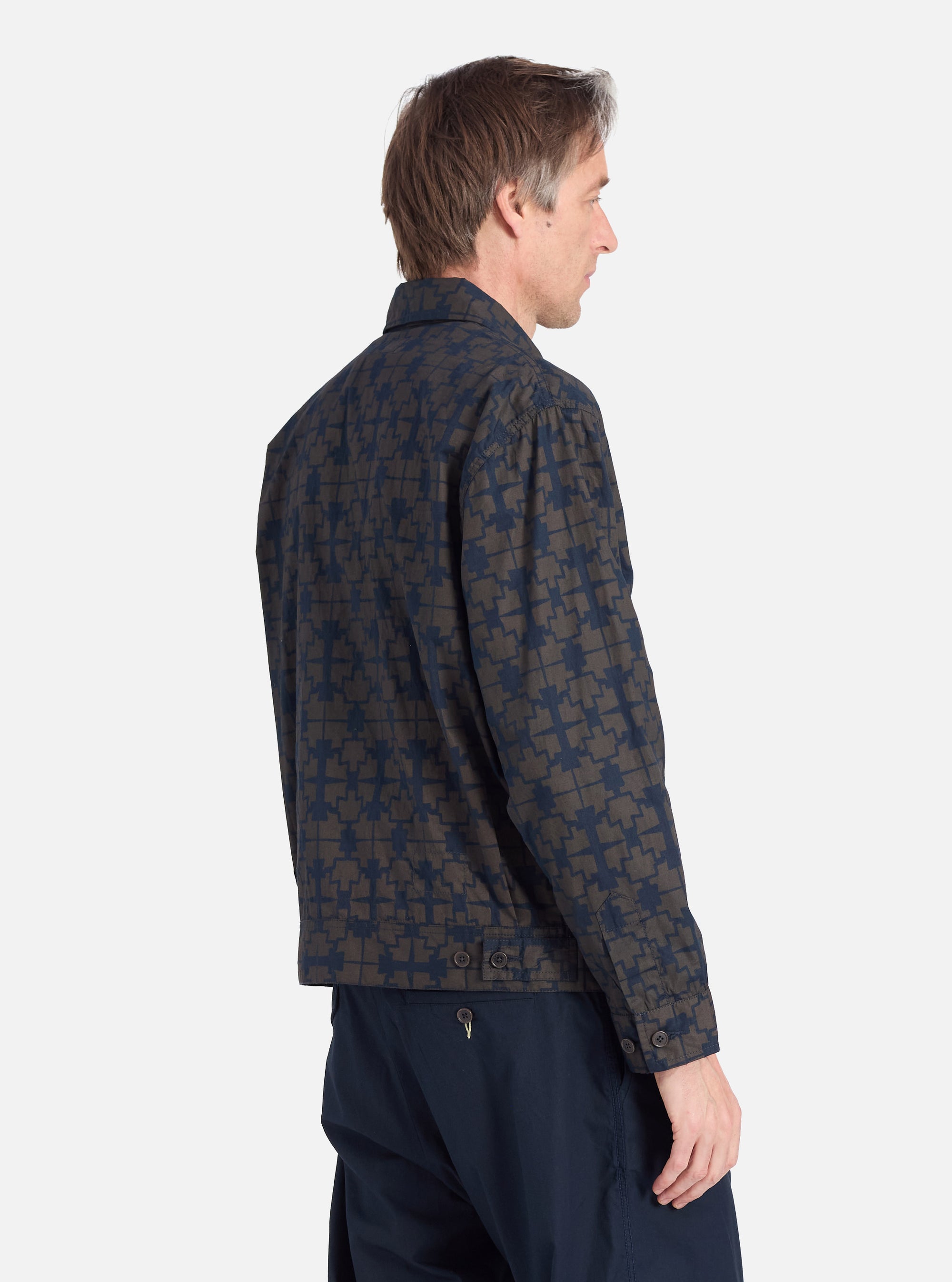 Universal Works Rose Bowl Jacket in Navy Mitla Print Cotton