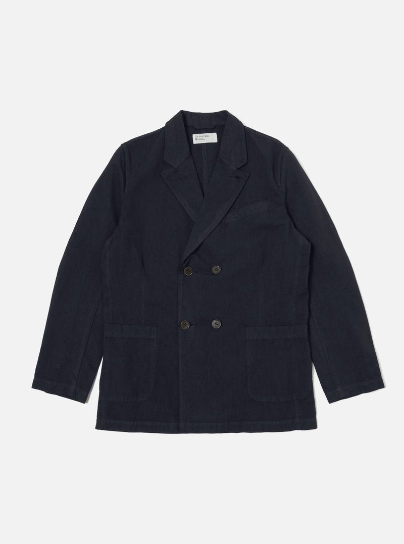 Universal Works Manor Jacket in Navy Linen Slub Weave