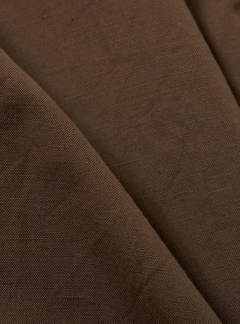 Universal Works Three Button Jacket in Khaki Linen Slub Weave