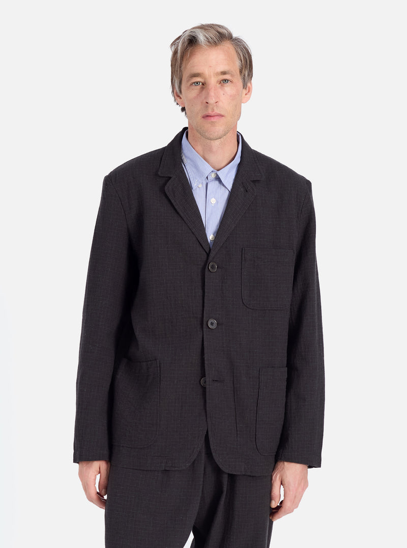 Universal Works Three Button Jacket in Charcoal Fine Linen Mix