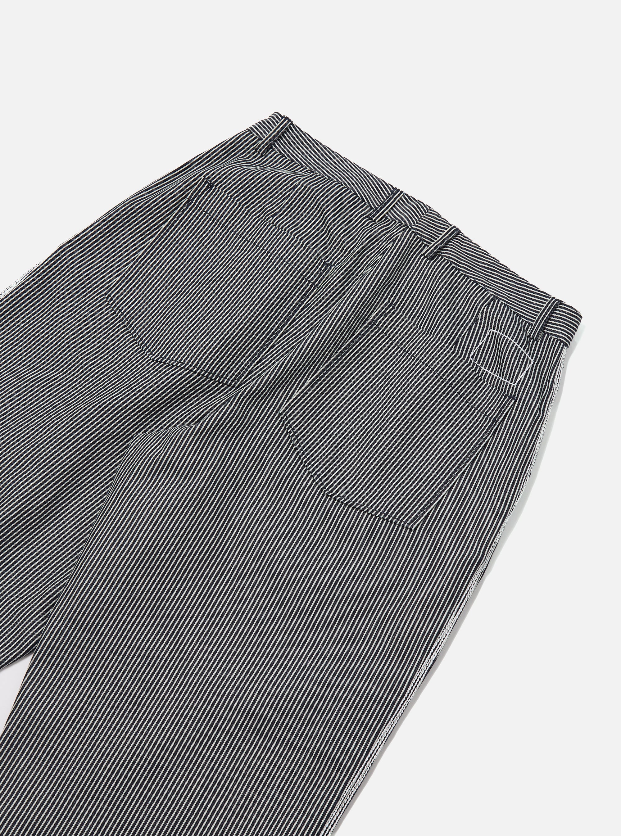 Universal Works Duke Pant in Indigo Hickory Stripe Denim