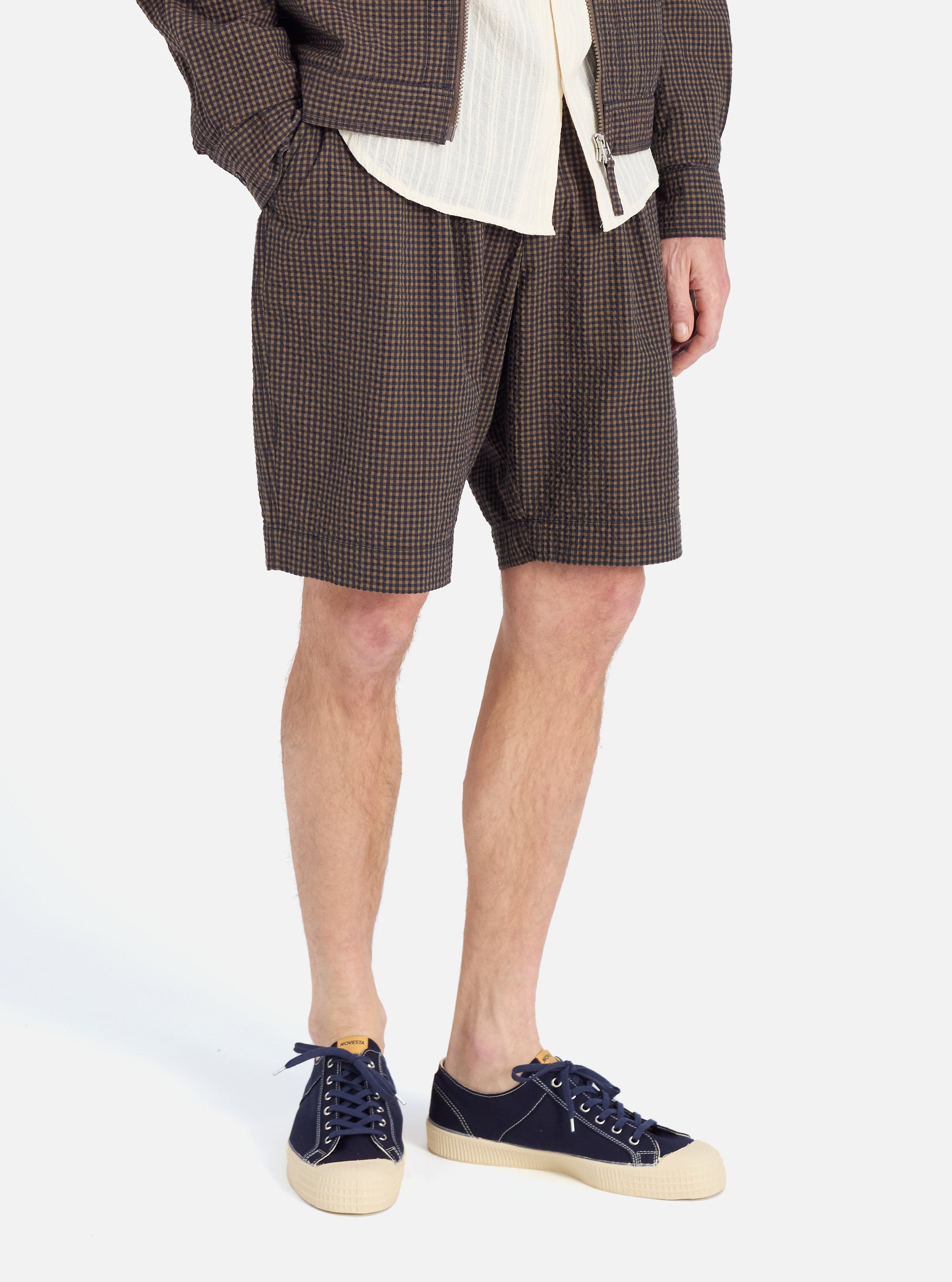 Navy Japanese Seersucker Pleated Track Short