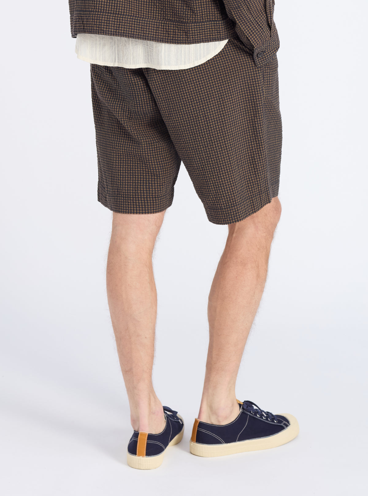 Navy Japanese Seersucker Pleated Track Short