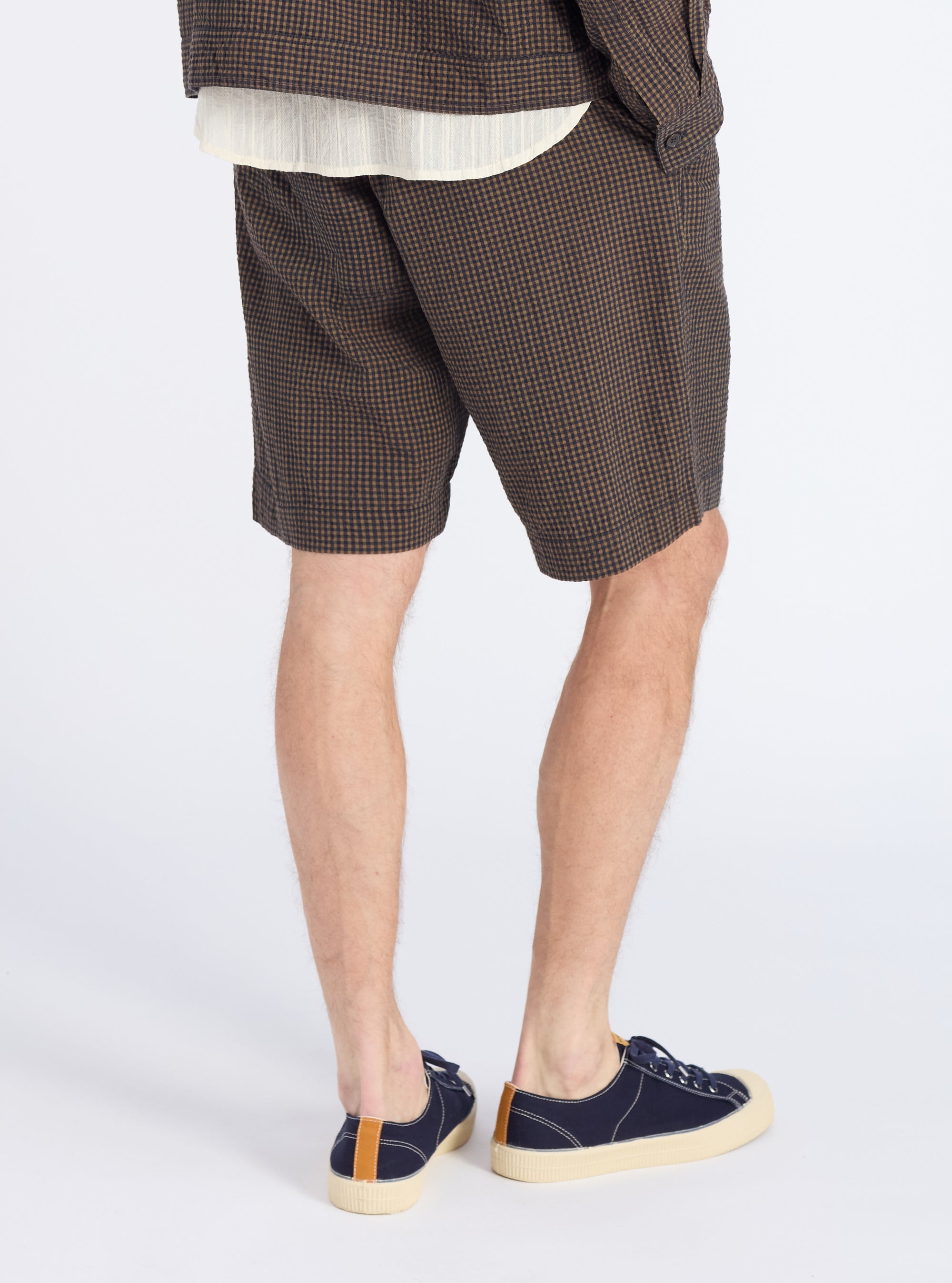 Navy Japanese Seersucker Pleated Track Short