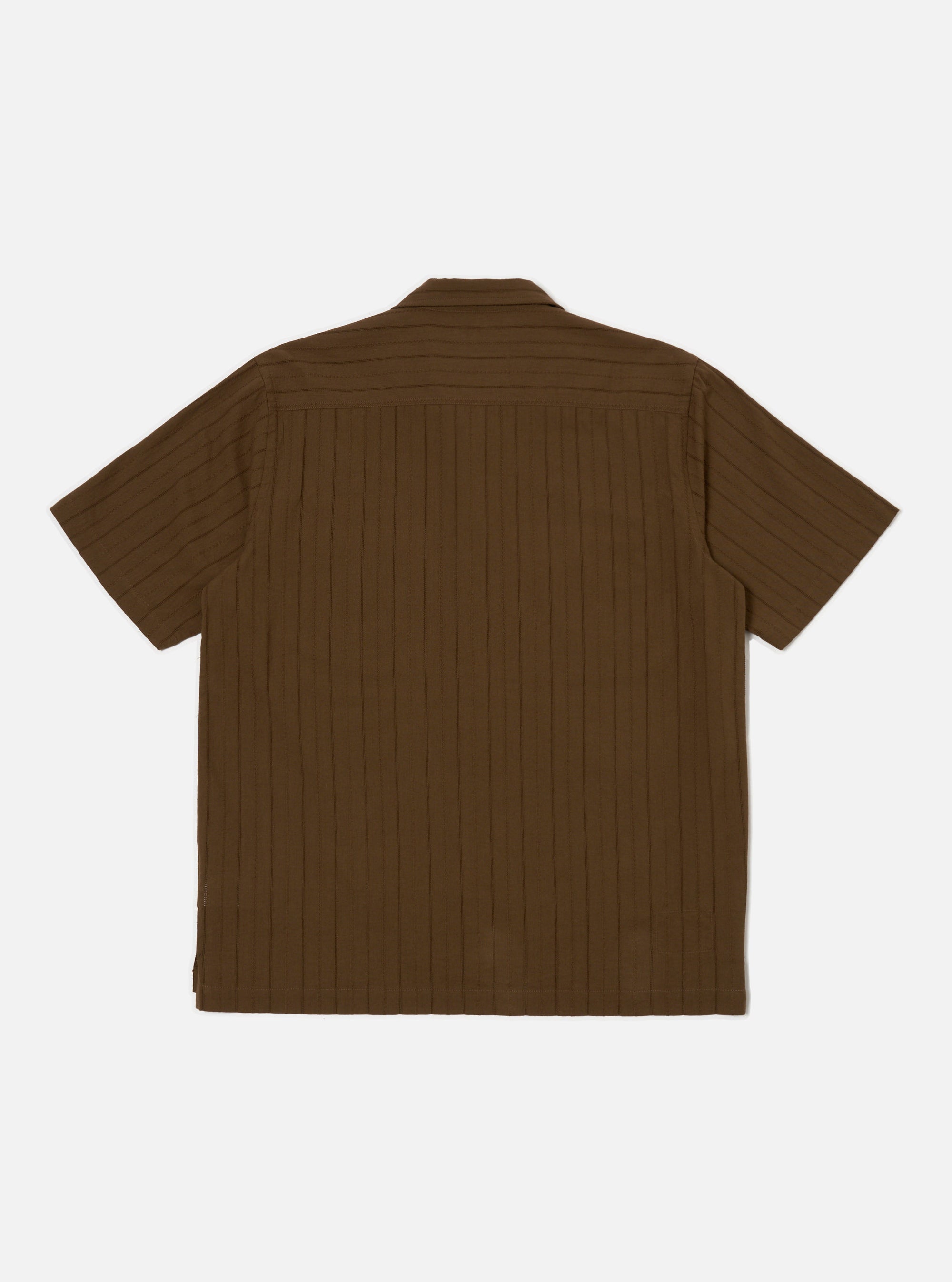 Universal Works Camper Shirt in Brown Dobby Self Stripe