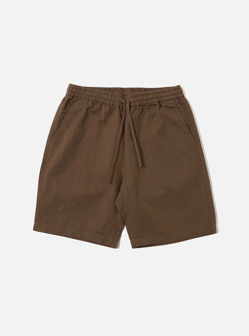 Universal Works Simple Short in Khaki Linen Slub Weave