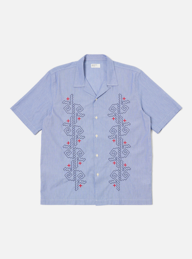 Universal Works Road Trip Shirt in Blue Classic Stripes