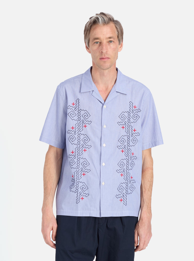 Universal Works Road Trip Shirt in Blue Classic Stripes