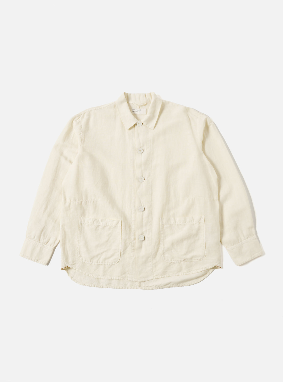 Universal Works Travail Overshirt in Ecru Linen Cotton Shirting
