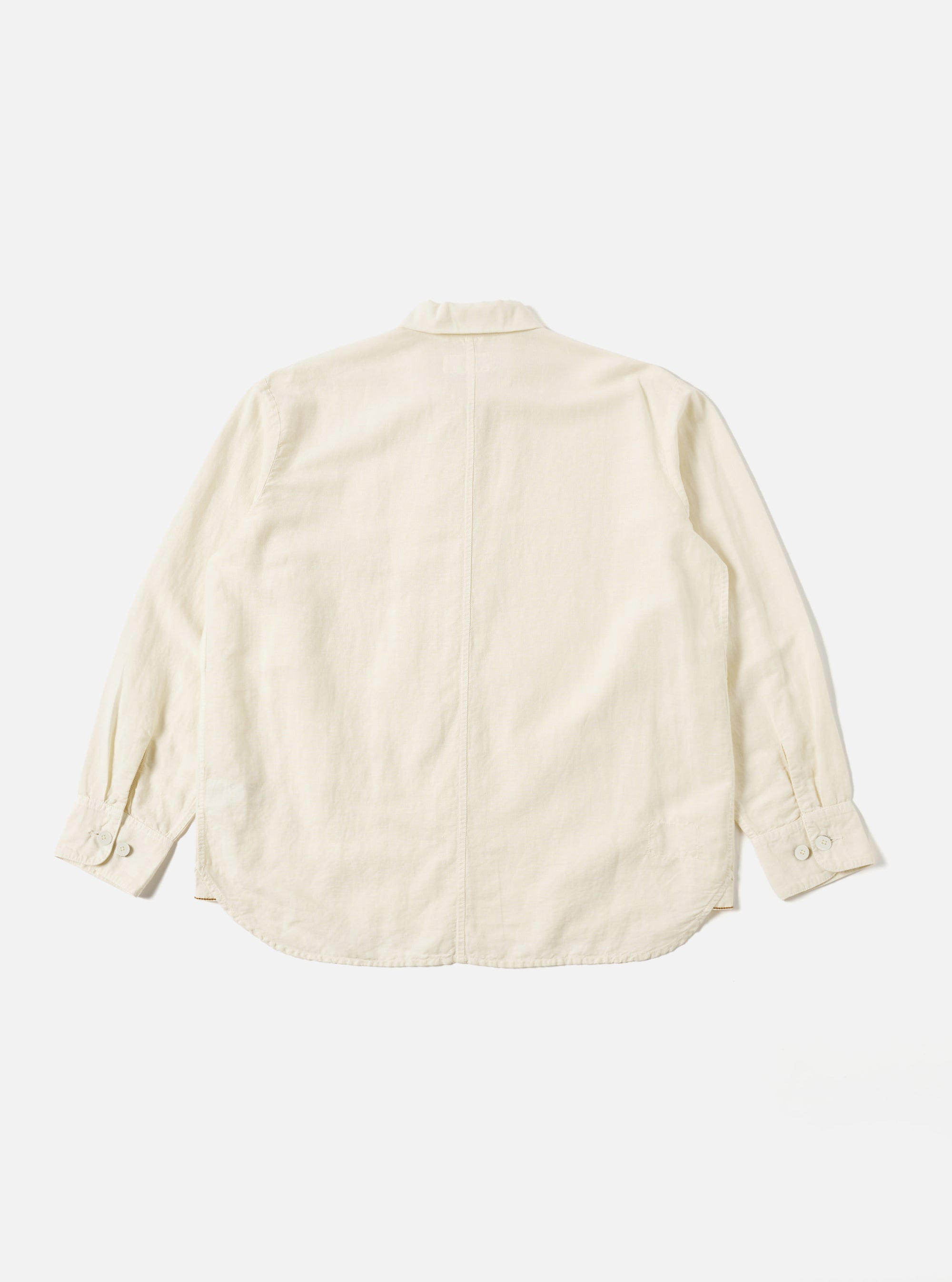 Universal Works Travail Overshirt in Ecru Linen Cotton Shirting