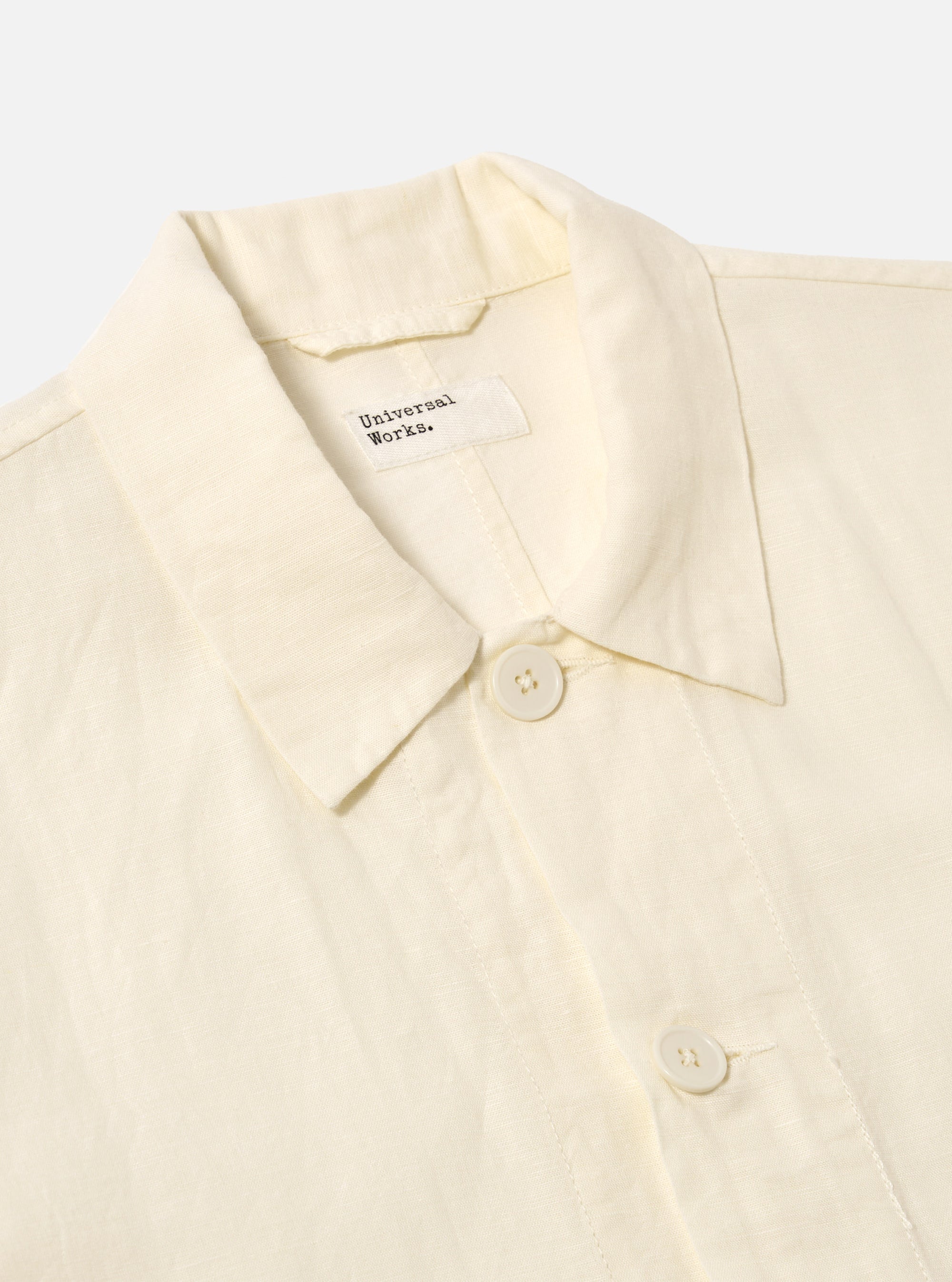Universal Works Travail Overshirt in Ecru Linen Cotton Shirting