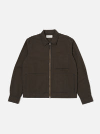 Universal Works Zip Uniform Jacket in Navy Japanese Seersucker