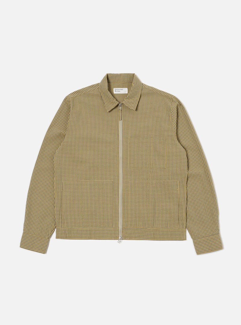 Universal Works Zip Uniform Jacket in Yellow Japanese Seersucker