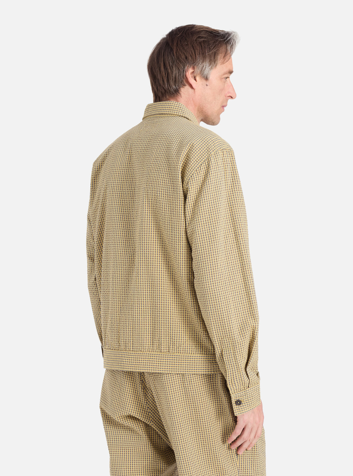 Universal Works Zip Uniform Jacket in Yellow Japanese Seersucker