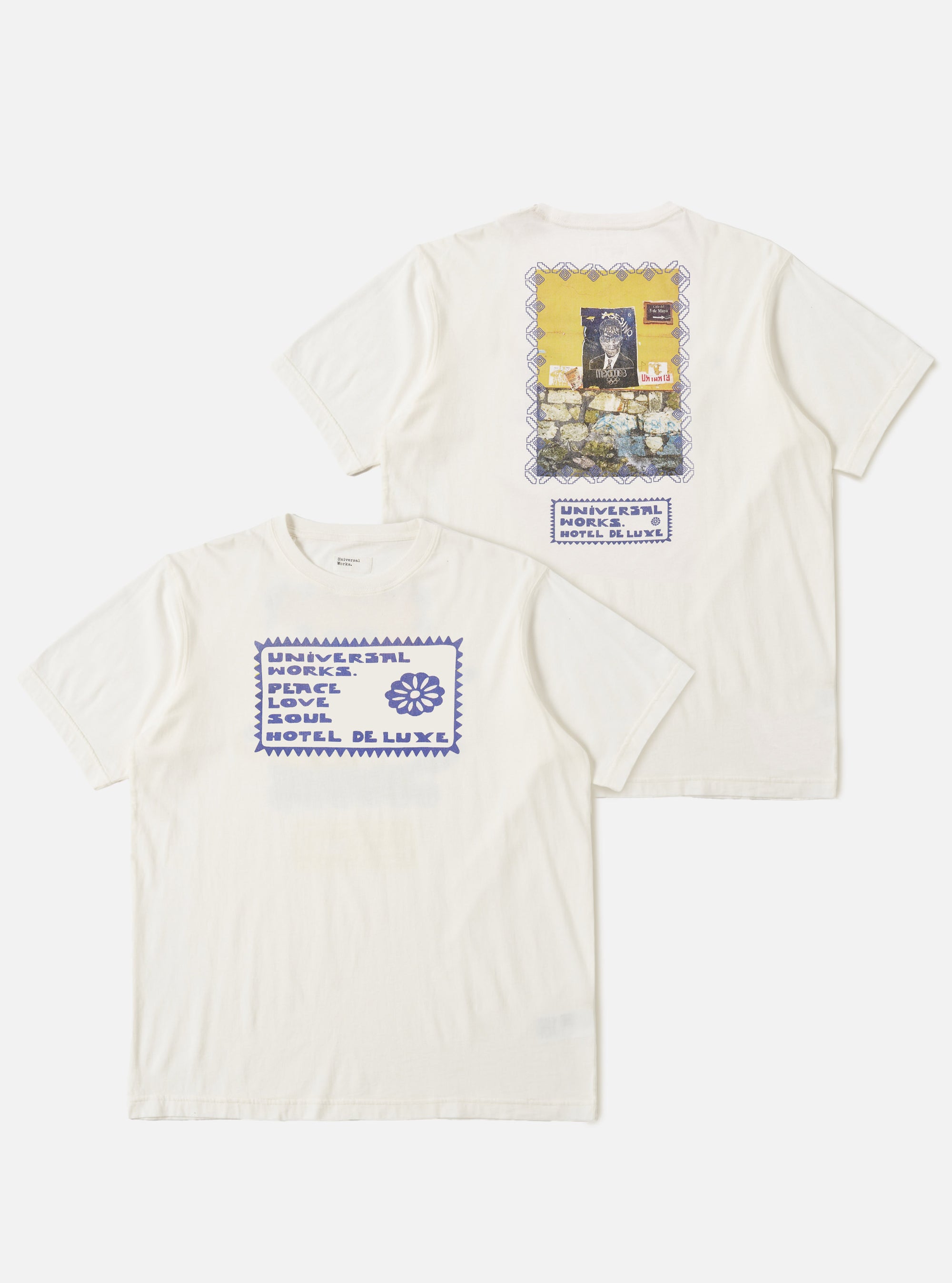 Universal Works Print Tee in Ecru/Yellow Single Jersey Pickup