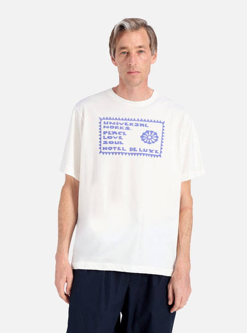 Universal Works Print Tee in Ecru/Yellow Single Jersey Pickup