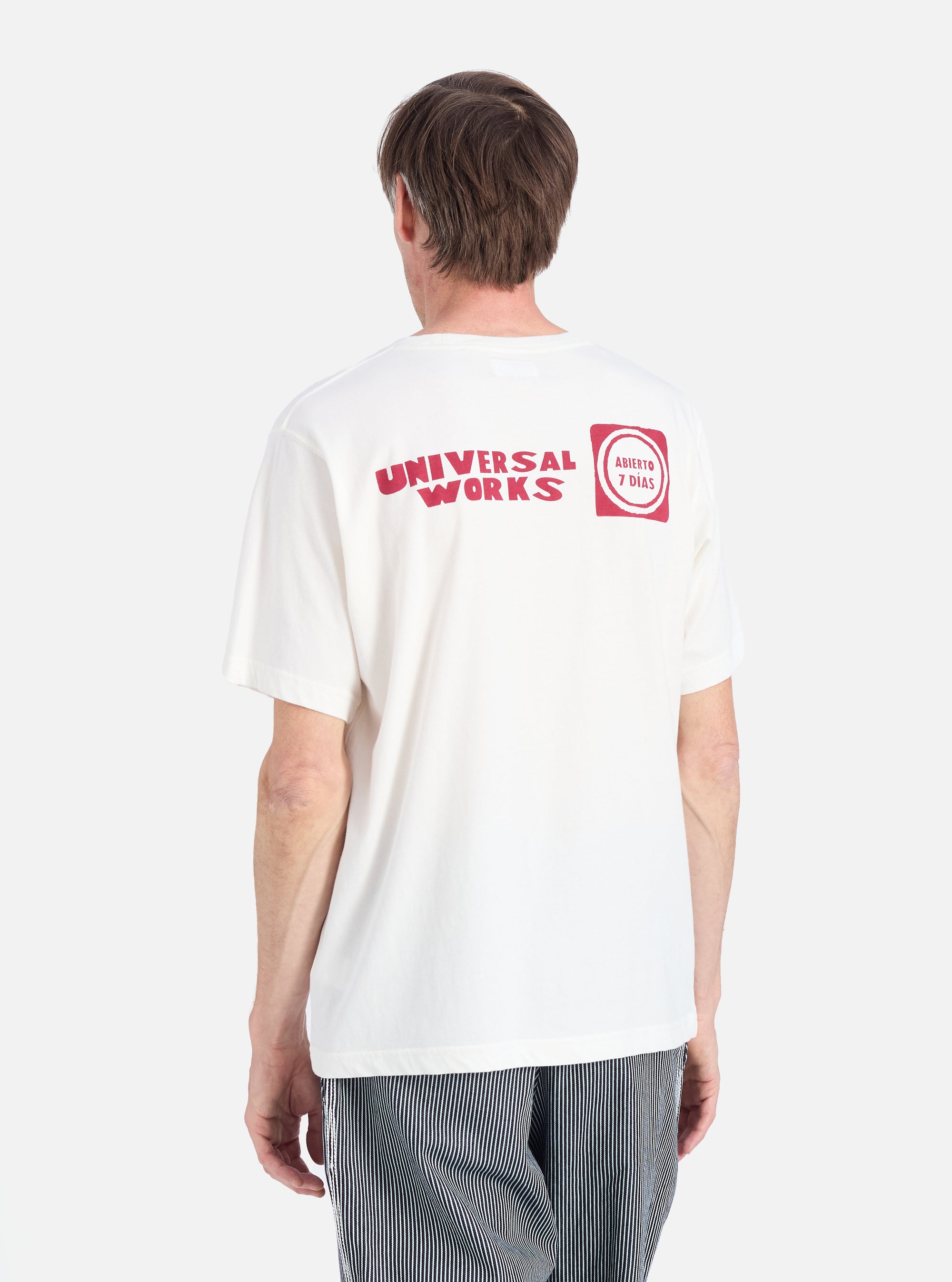 Universal Works Print Pocket Tee in Ecru/Red Single Jersey