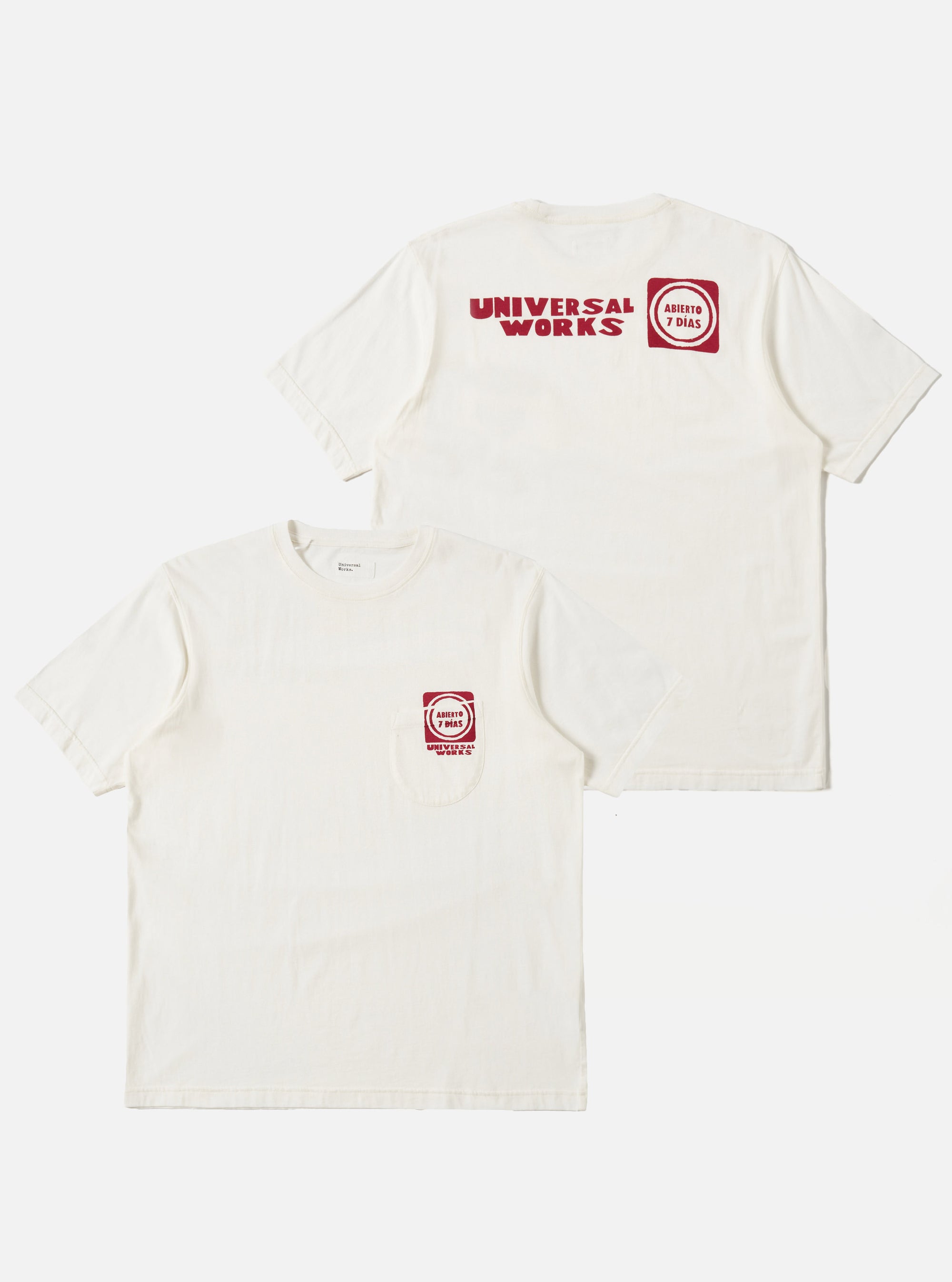 Universal Works Print Pocket Tee in Ecru/Red Single Jersey