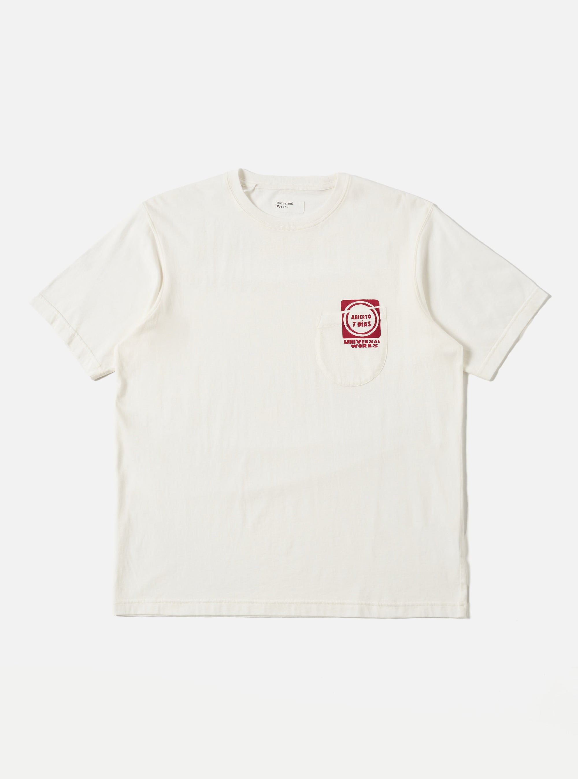 Universal Works Print Pocket Tee in Ecru/Red Single Jersey