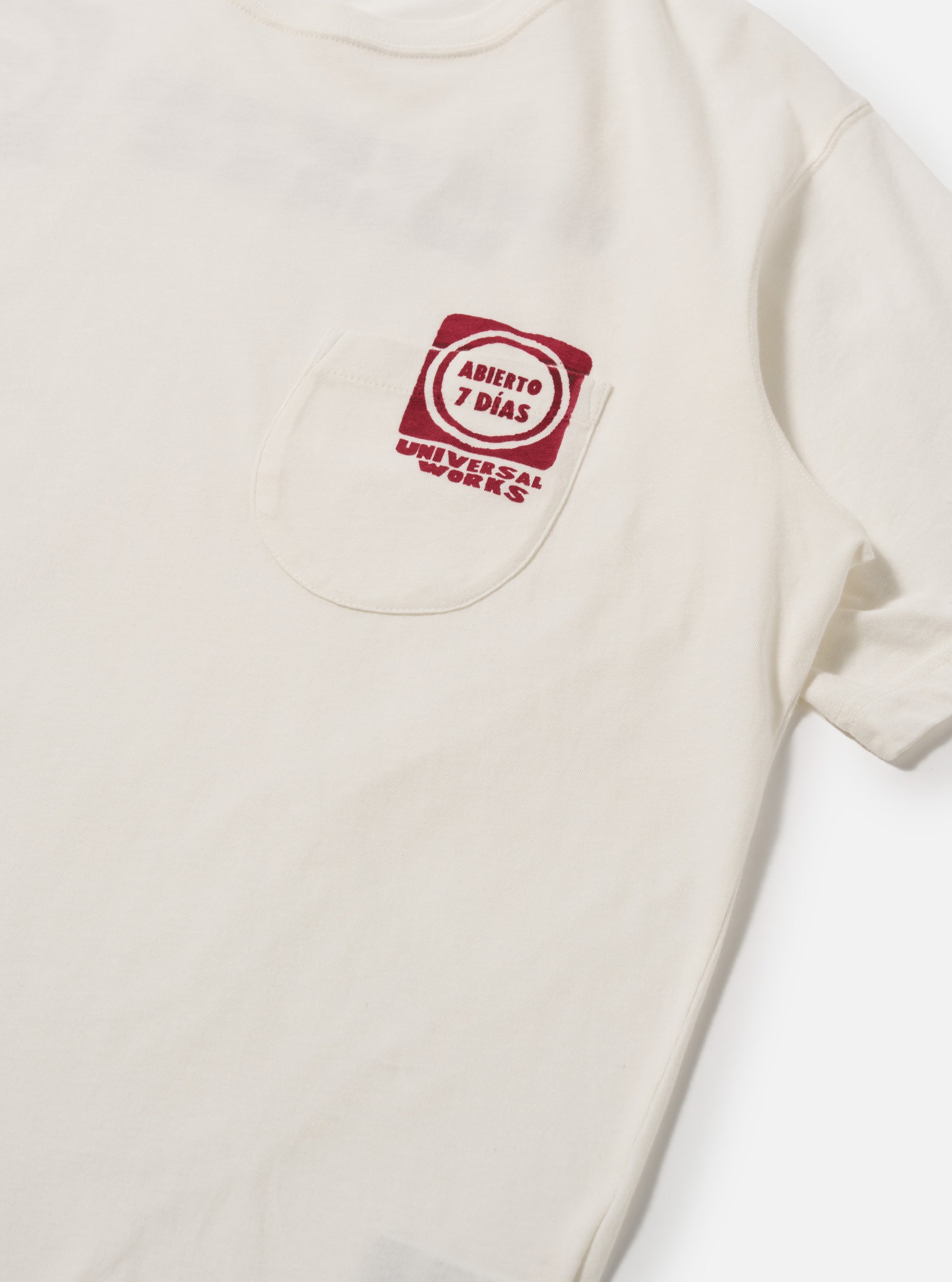 Universal Works Print Pocket Tee in Ecru/Red Single Jersey