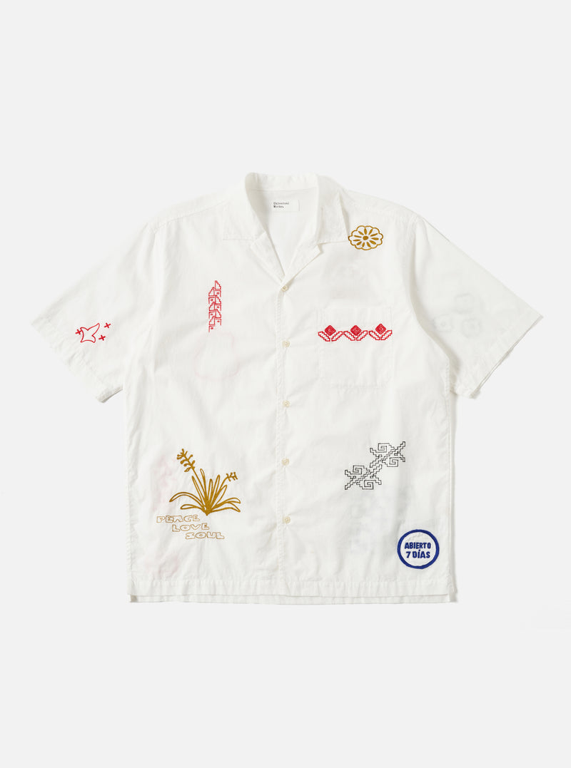 Universal Works Minari Shirt in Embroidered Ecru Poplin