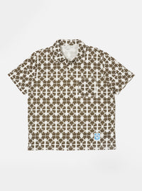 Universal Works Newlyn Polo Tee in Ecru/Mud Mitla Print Jersey