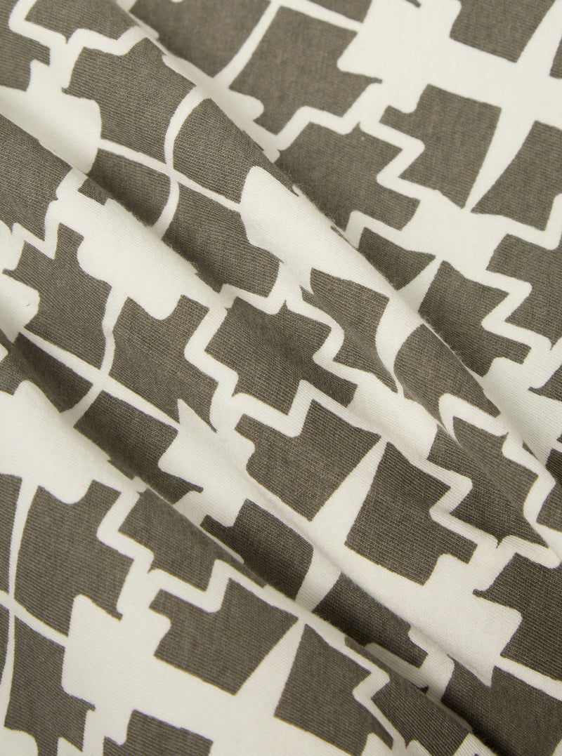 Universal Works Newlyn Polo Tee in Ecru/Mud Mitla Print Jersey