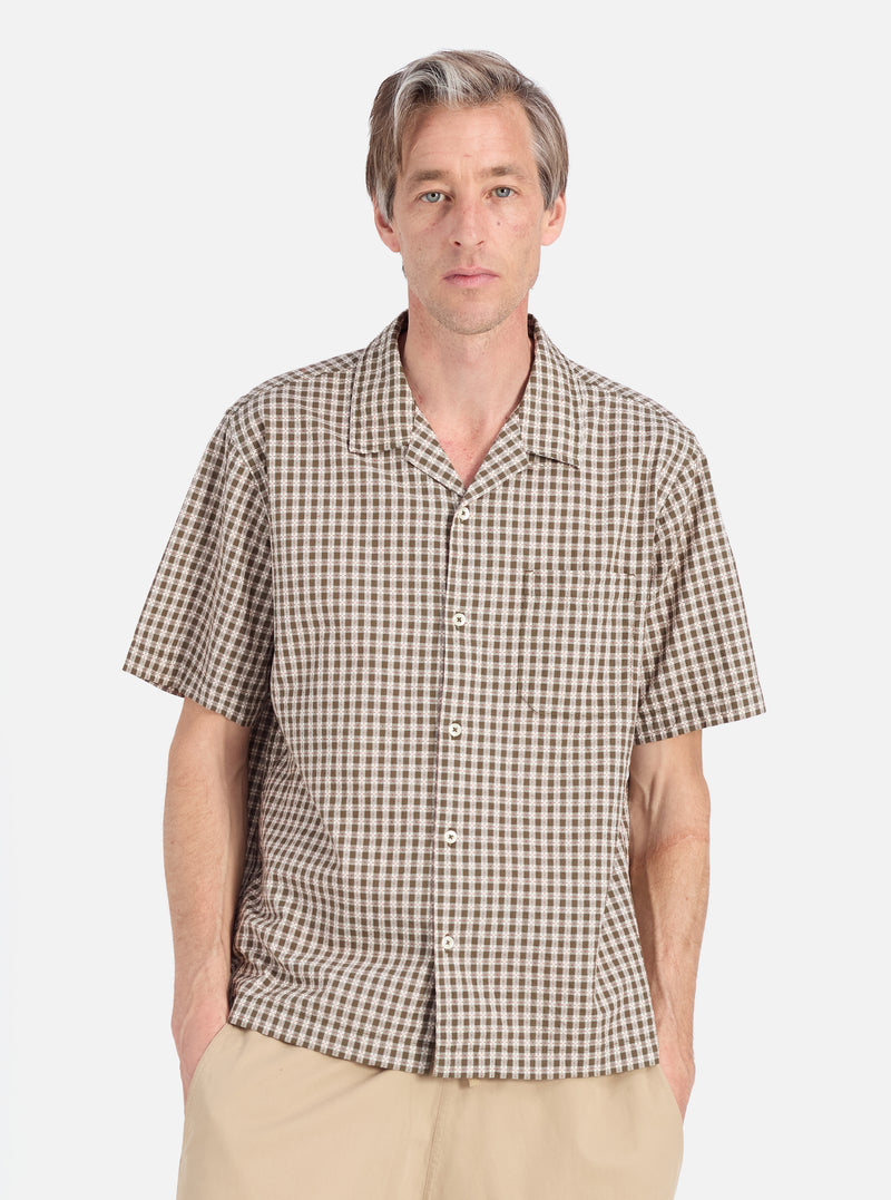 Universal Works Road Shirt in Olive Dobby Check