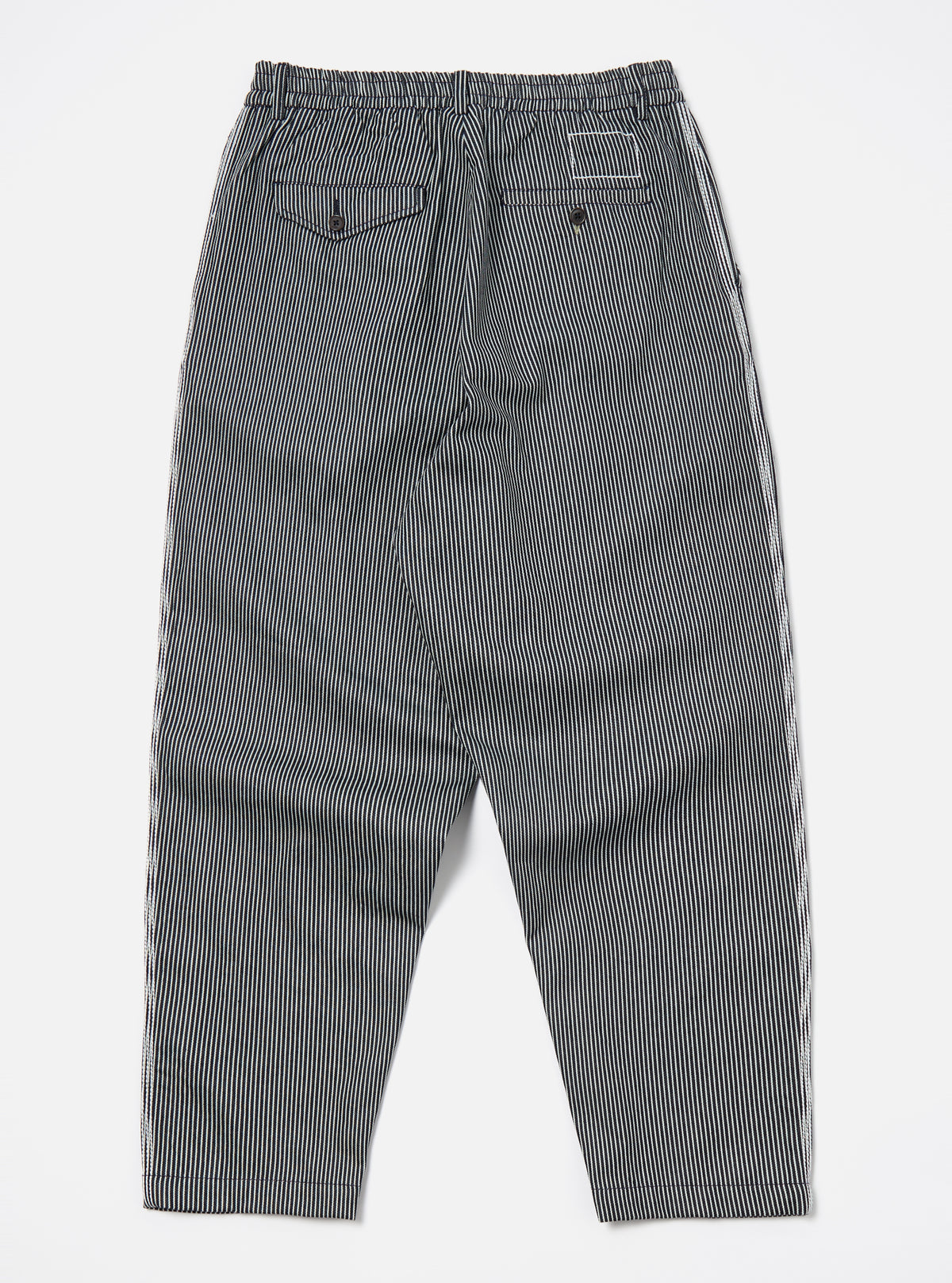 Universal Works Pleated Track Pant in Indigo Hickory Stripe Denim